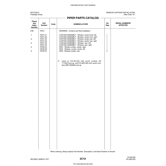 Aviation Part (79702-07) — Piper PA-28 Cherokee