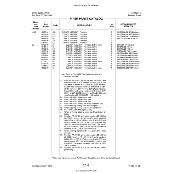 Aviation Part (63068) — Piper PA-28 Cherokee
