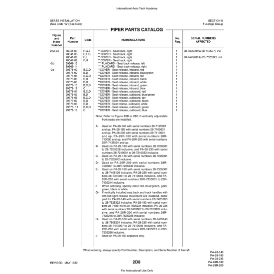 Aviation Part (28-7325001to) — Piper PA-28 Cherokee Aviation Part (28-7325001to) — Piper PA-28 Cherokee
