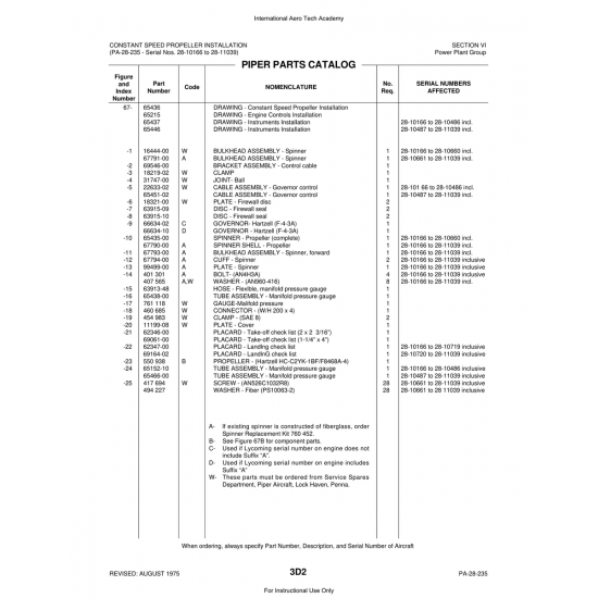 Aviation Part (16444-00) — Piper PA-28 Cherokee