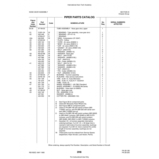 Aviation Part (20781-00) — Piper PA-28 Cherokee