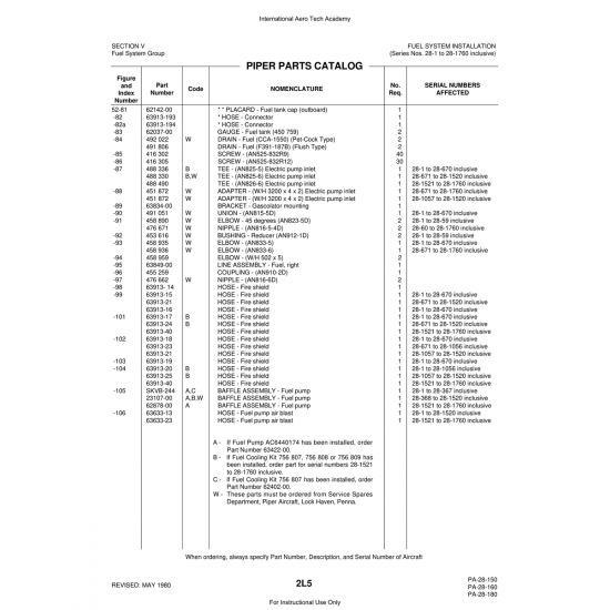 Aviation Part (23107-00) — Piper PA-28 Cherokee