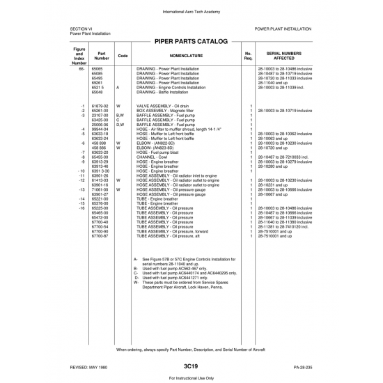 Aviation Part (63901-16) — Piper PA-28 Cherokee Aviation Part (63901-16) — Piper PA-28 Cherokee