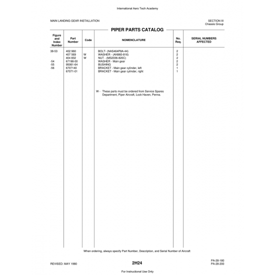 Aviation Part (95061-64) — Piper PA-28 Cherokee