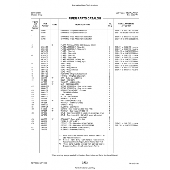Aviation Part (62018-00) — Piper PA-28 Cherokee