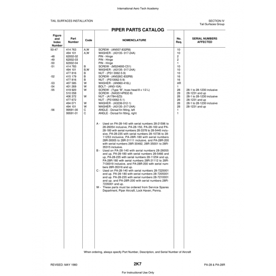 Aviation Part (99591-01) — Piper PA-28 Cherokee