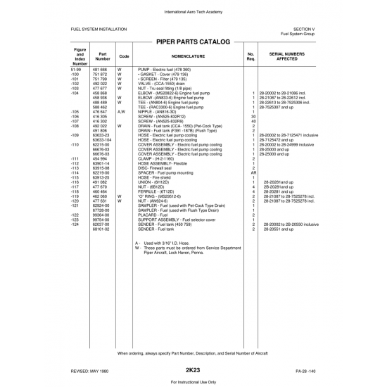 Aviation Part (63633-104) — Piper PA-28 Cherokee