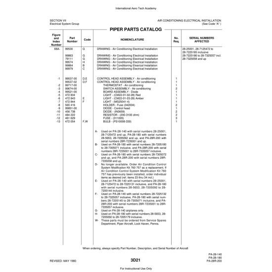 Aviation Part (99521-00) — Piper PA-28 Cherokee Aviation Part (99521-00) — Piper PA-28 Cherokee