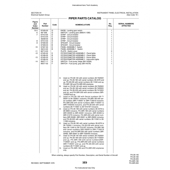 Aviation Part (7435001and) — Piper PA-28 Cherokee