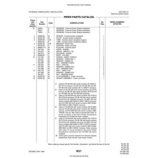 Aviation Part (62355-03) — Piper PA-28 Cherokee Aviation Part (62355-03) — Piper PA-28 Cherokee