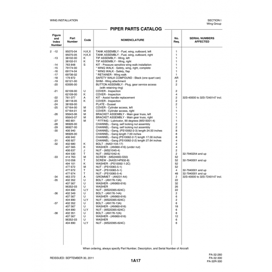 Aviation Part (38169-00) — Piper PA-32-260 Aviation Part (38169-00) — Piper PA-32-260