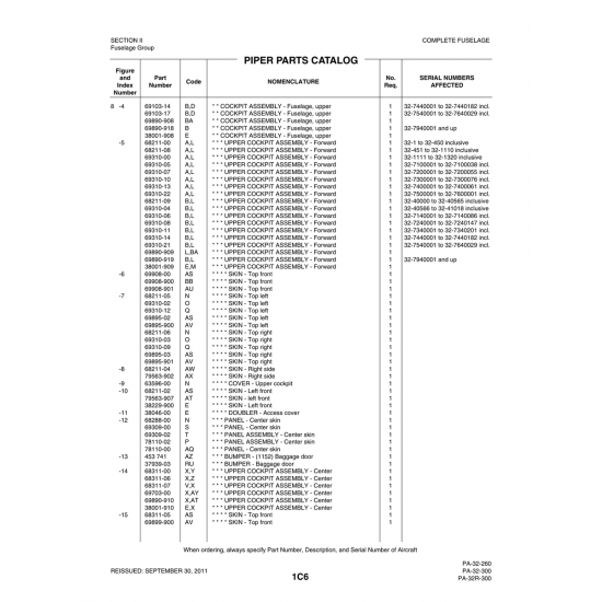Aviation Part (79563-902) — Piper PA-32-260 Aviation Part (79563-902) — Piper PA-32-260