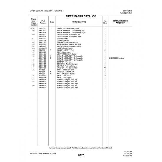 Aviation Part (69347-03) — Piper PA-32-260 Aviation Part (69347-03) — Piper PA-32-260