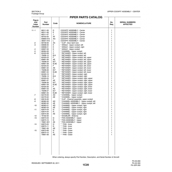 Aviation Part (69891-09) — Piper PA-32-260 Aviation Part (69891-09) — Piper PA-32-260