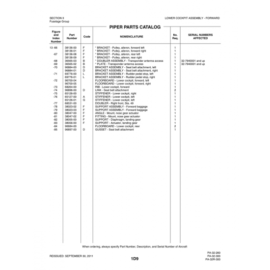 Aviation Part (96884-01) — Piper PA-32-260