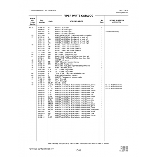 Aviation Part (78118-00) — Piper PA-32-260 Aviation Part (78118-00) — Piper PA-32-260