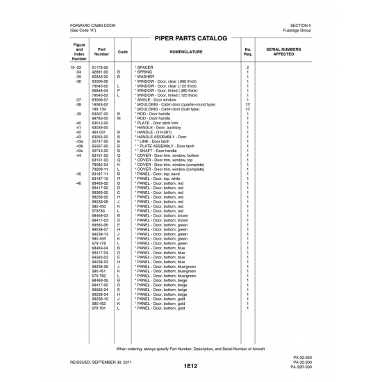 Aviation Part (99238-09) — Piper PA-32-260 Aviation Part (99238-09) — Piper PA-32-260
