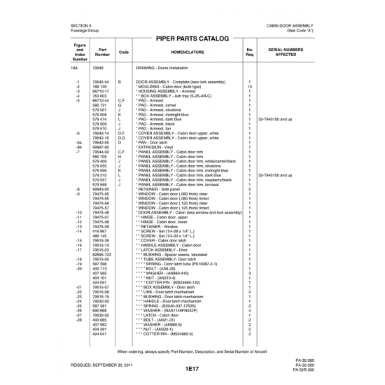 Aviation Part (79542-14) — Piper PA-32-260 Aviation Part (79542-14) — Piper PA-32-260