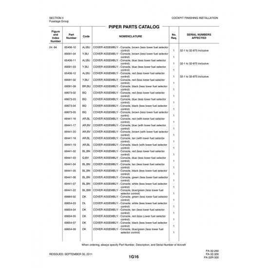 Aviation Part (69654-07) — Piper PA-32-260 Aviation Part (69654-07) — Piper PA-32-260