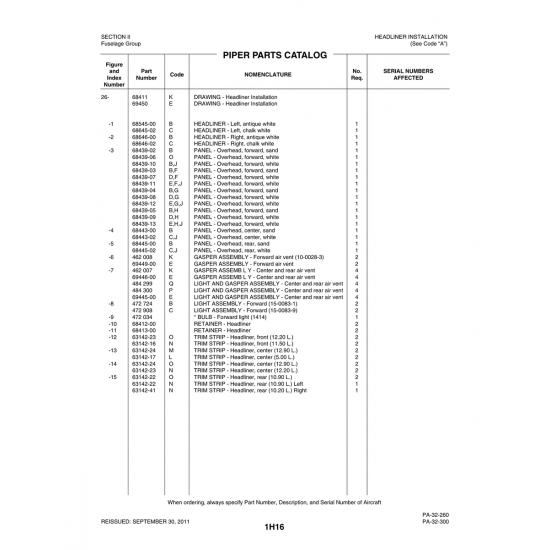 Aviation Part (69449-00) — Piper PA-32-260 Aviation Part (69449-00) — Piper PA-32-260