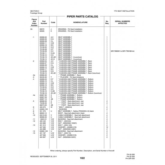 Aviation Part (78108-15) — Piper PA-32-260 Aviation Part (78108-15) — Piper PA-32-260