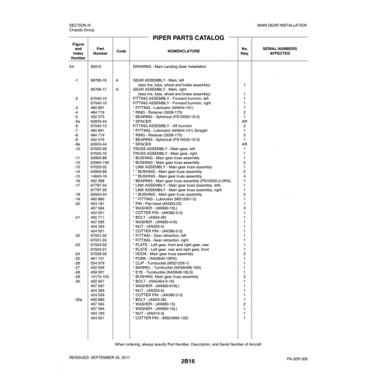Aviation Part (96766-16) — Piper PA-32-260 Aviation Part (96766-16) — Piper PA-32-260
