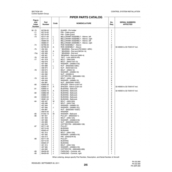 Aviation Part (95061-54) — Piper PA-32-260 Aviation Part (95061-54) — Piper PA-32-260
