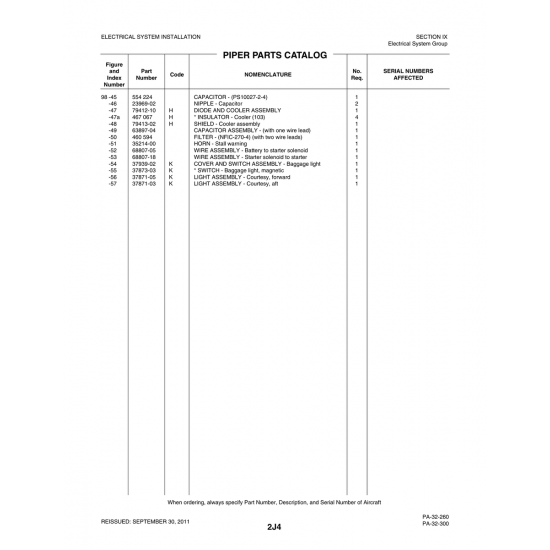 Aviation Part (79412-10) — Piper PA-32-260 Aviation Part (79412-10) — Piper PA-32-260
