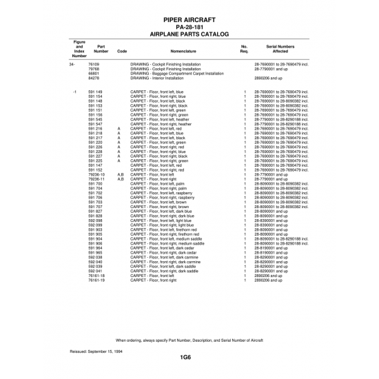 Aviation Part (76161-18) — Piper PA-28-181 Archer