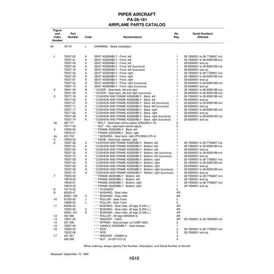 Aviation Part (79377-62) — Piper PA-28-181 Archer Aviation Part (79377-62) — Piper PA-28-181 Archer