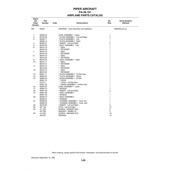 Aviation Part (85238-15) — Piper PA-28-181 Archer