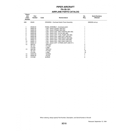 Aviation Part (84622-34) — Piper PA-28-181 Archer
