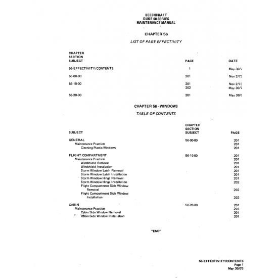 Aviation Part (56-10-00) — Beechcraft 60 Aviation Part (56-10-00) — Beechcraft 60