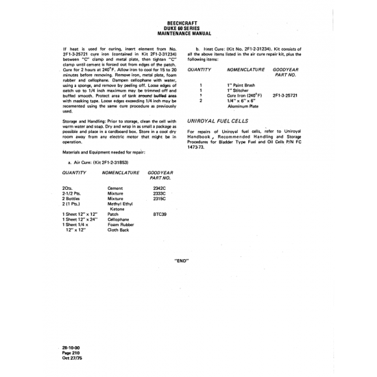 Materials and Equipment needed (1473-73) — Beechcraft 60 Materials and Equipment needed (1473-73) — Beechcraft 60