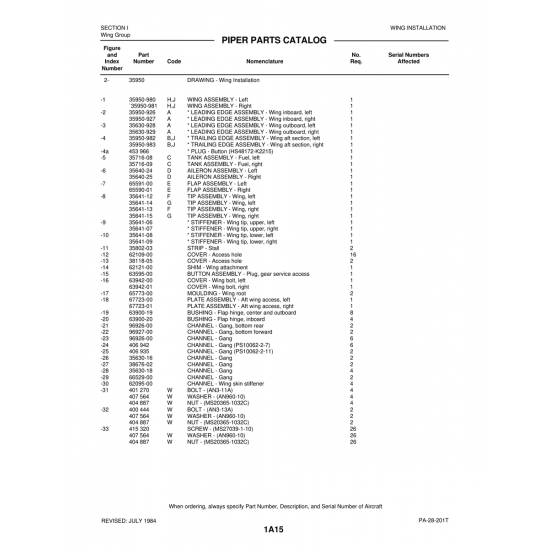 Aviation Part (35950-983) — Piper PA-28-201T Aviation Part (35950-983) — Piper PA-28-201T
