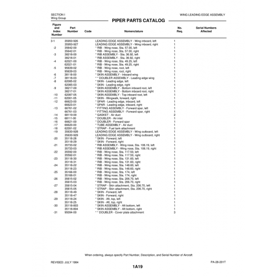 Aviation Part (62085-02) — Piper PA-28-201T