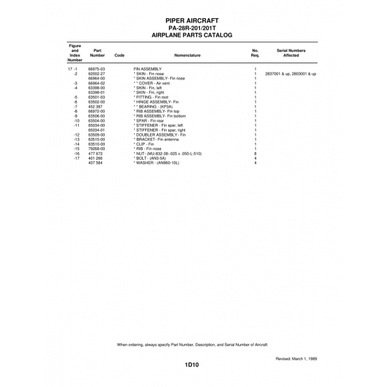 Aviation Part (62002-27) — Piper PA-28 Cherokee