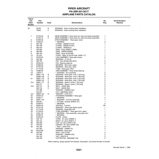 Aviation Part (62833-122) — Piper PA-28 Cherokee Aviation Part (62833-122) — Piper PA-28 Cherokee