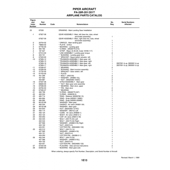 Aviation Part (67926-17) — Piper PA-28 Cherokee