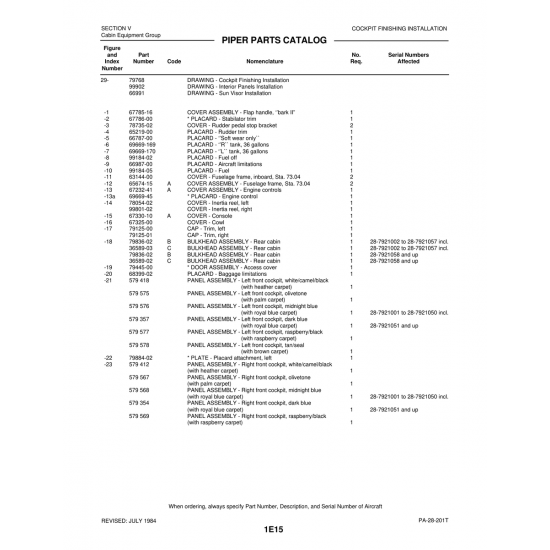 Aviation Part (67785-16) — Piper PA-28-201T Aviation Part (67785-16) — Piper PA-28-201T