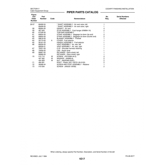Aviation Part (35773-02) — Piper PA-28-201T
