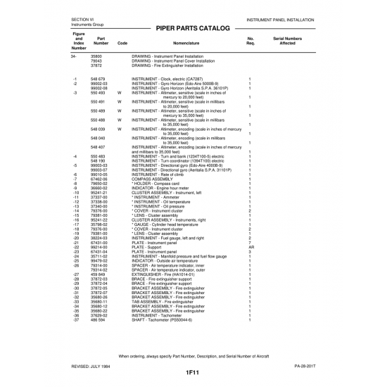 Aviation Part (37338-00) — Piper PA-28-201T Aviation Part (37338-00) — Piper PA-28-201T