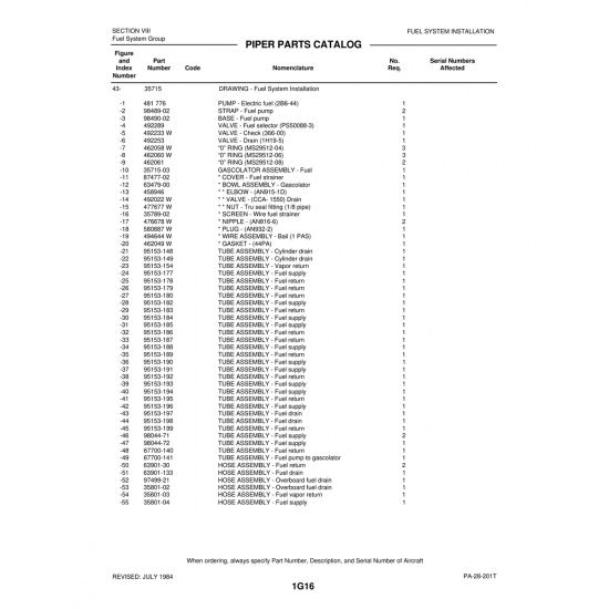 Aviation Part (67700-141) — Piper PA-28-201T Aviation Part (67700-141) — Piper PA-28-201T