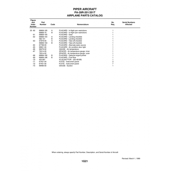 Aviation Part (69669-165) — Piper PA-28 Cherokee Aviation Part (69669-165) — Piper PA-28 Cherokee
