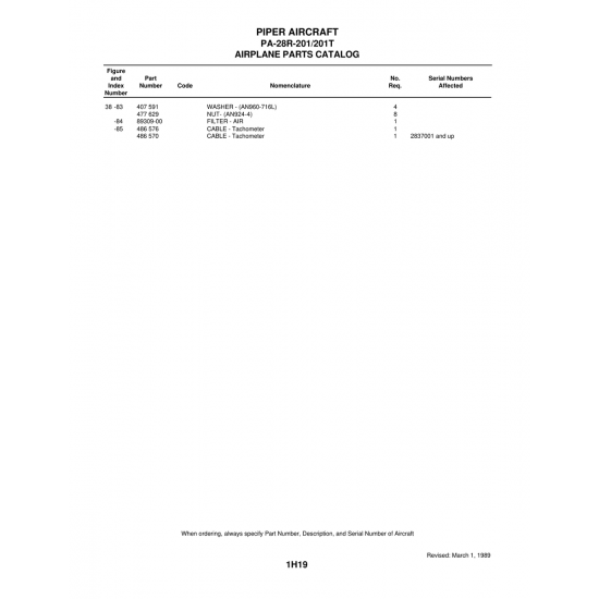 Aviation Part (89309-00) — Piper PA-28 Cherokee