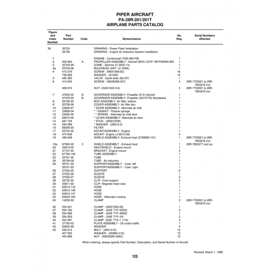 Aviation Part (63913-118) — Piper PA-28 Cherokee