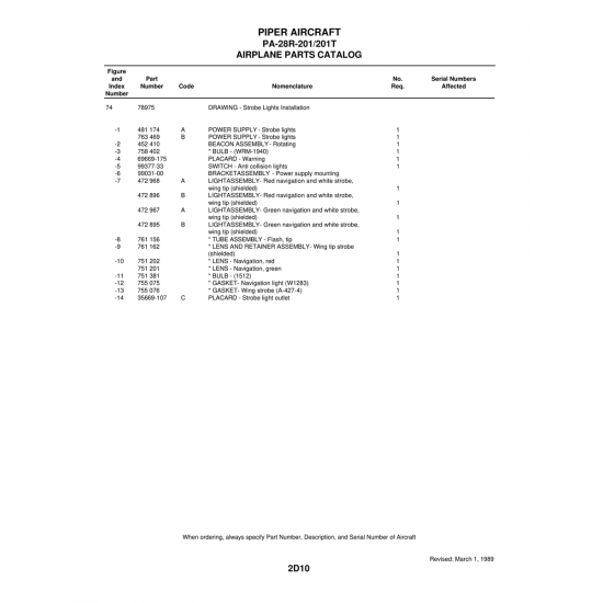 Aviation Part (99377-33) — Piper PA-28 Cherokee