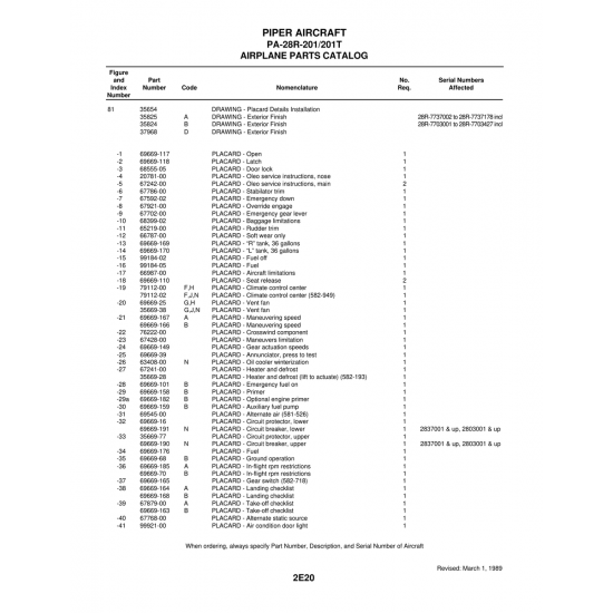 Aviation Part (69669-168) — Piper PA-28 Cherokee Aviation Part (69669-168) — Piper PA-28 Cherokee