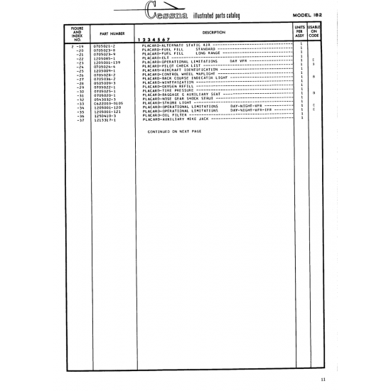 Aviation Part (0705021-2) — Cessna 182 Skylane Aviation Part (0705021-2) — Cessna 182 Skylane