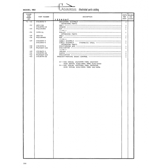 Aviation Part (0713070-9) — Cessna 182 Skylane Aviation Part (0713070-9) — Cessna 182 Skylane